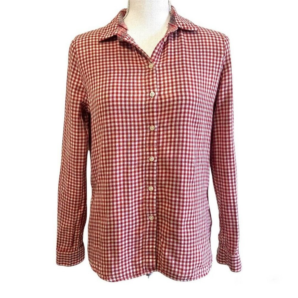 Barbour Bower Gingham Long Sleeve Cotton Button Up Shirt Classic Size 6 Red